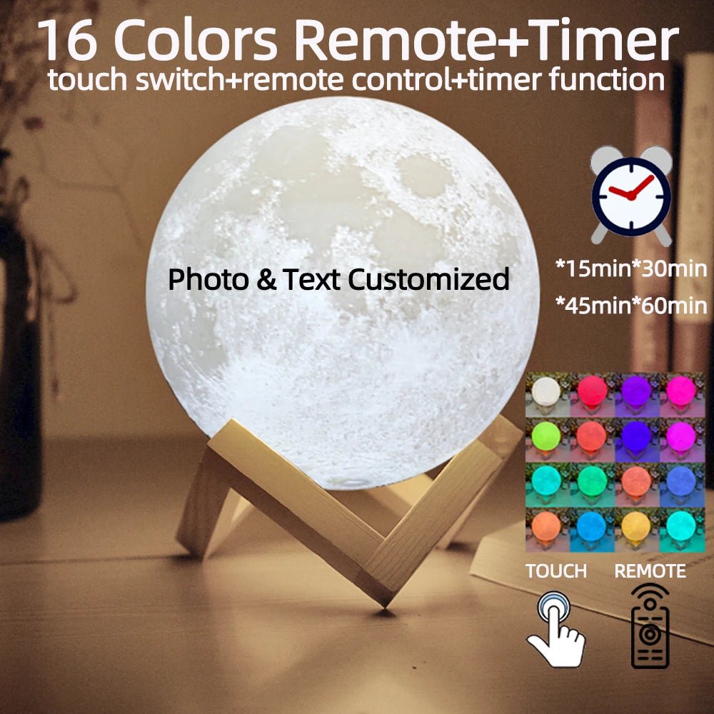3D Printing Moon Lamp Personalized Photo Text Customized USB Night Light Birthday Mother Day Valentine's Christmas Lunar Gift - HN Smart Living