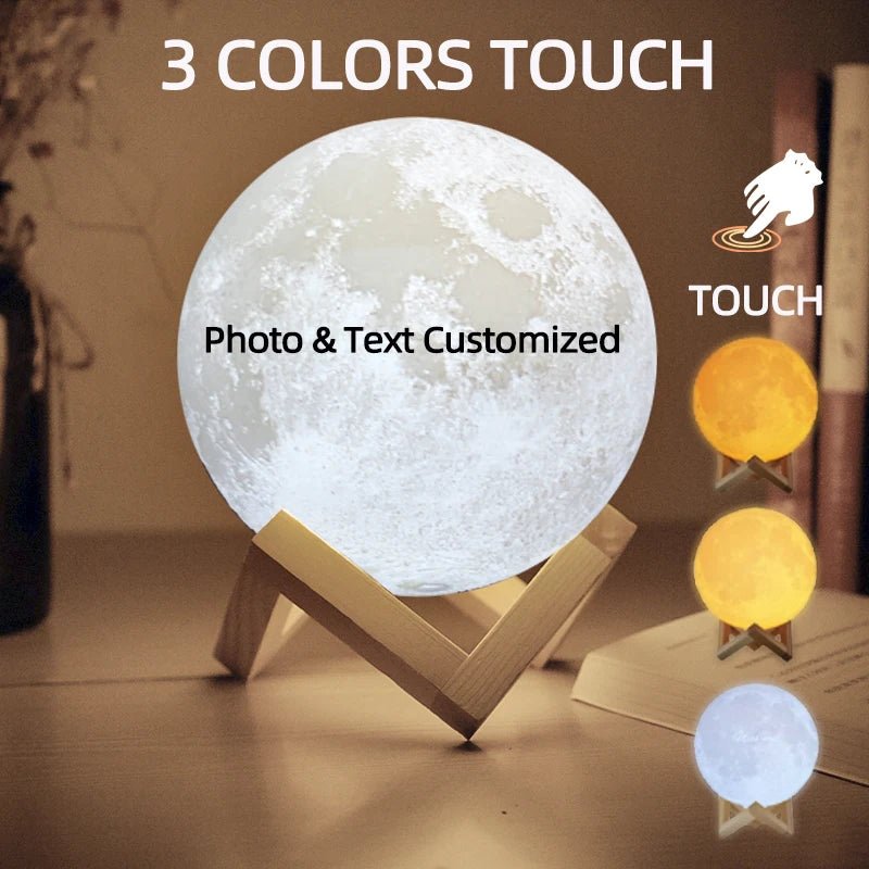3D Printing Moon Lamp Personalized Photo Text Customized USB Night Light Birthday Mother Day Valentine's Christmas Lunar Gift - HN Smart Living