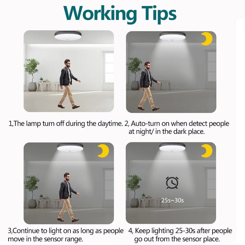 Motion Sensor PIR LED Ceiling Lamp 110V 220V Corridor Bedroom Toilet Light Human Body Induction - HN Smart Living